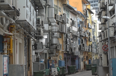 kirk pedersen urban asia photographs    Alley of Air Conditioners, Singapore   2008